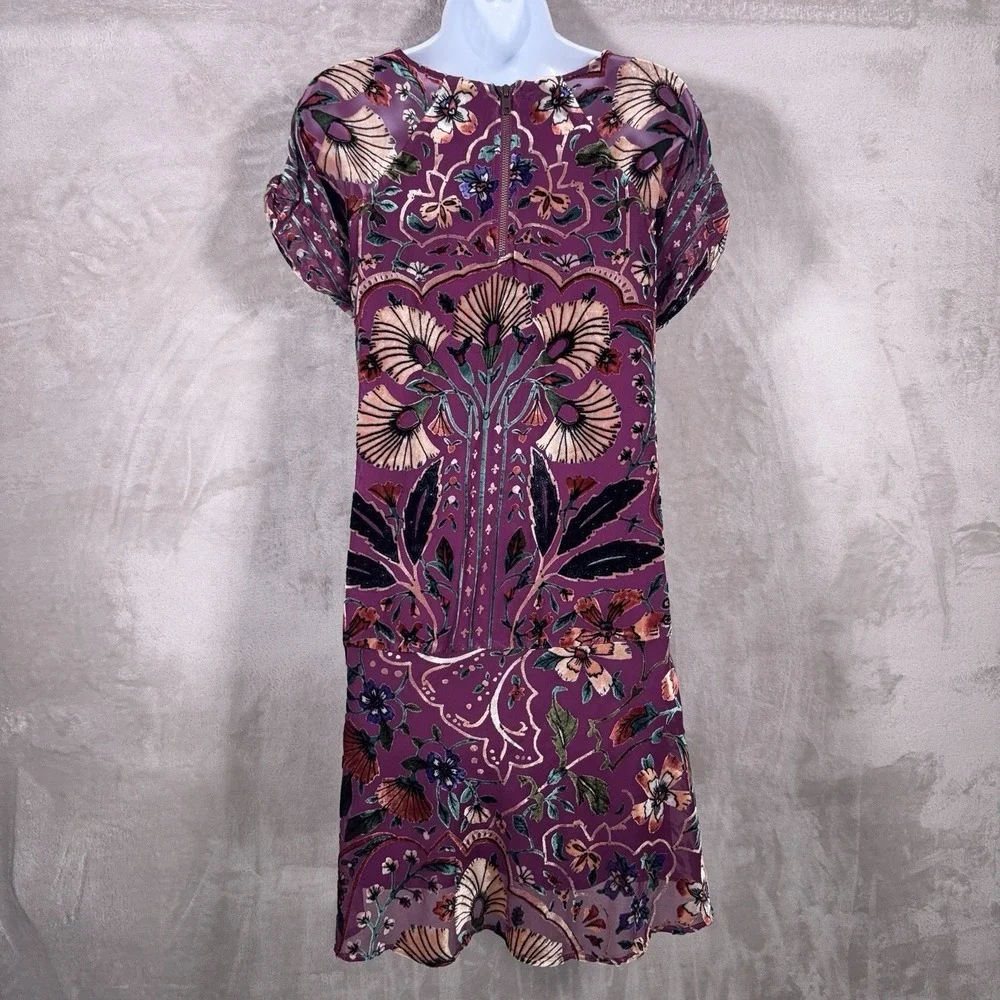 Free People Strawberry Fields Velvet Mini Dress Womens Small Purple Tapestry